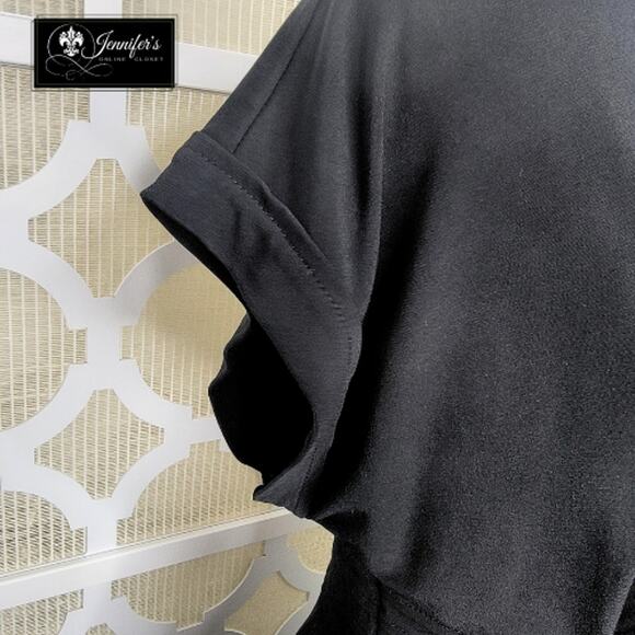 attention Black Deep V-Neck Pleated Waist Short Sleeve Dress Size M - Picture 5 of 13